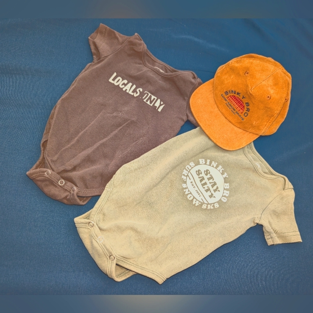 Binky Bro "Locals only" 3-6m, "Stay Salty" 6-12m, Hat infant